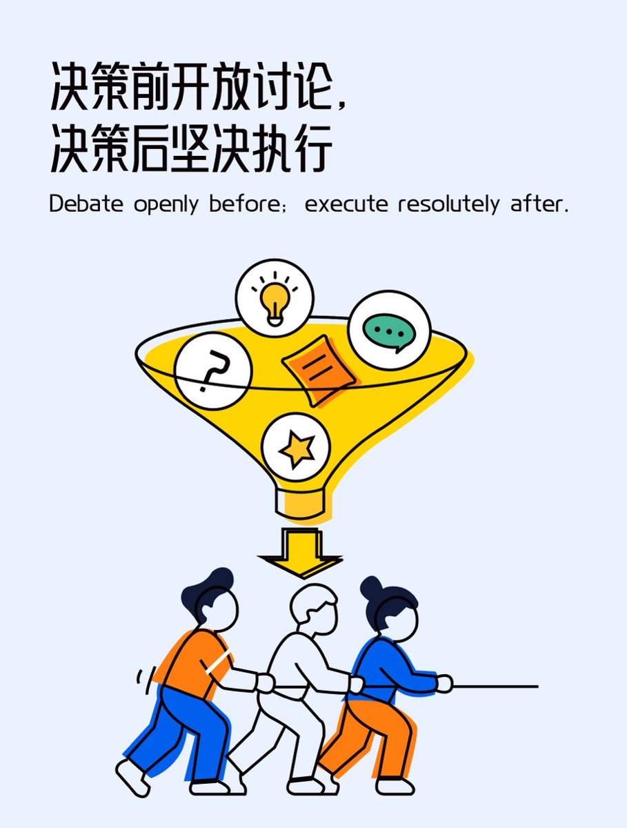 决策前开放讨论，决策后坚决执行插画