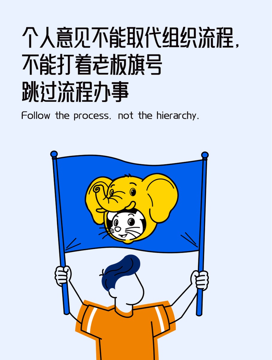个人意见不能取代组织流程，不能打着老板旗号跳过流程办事插画